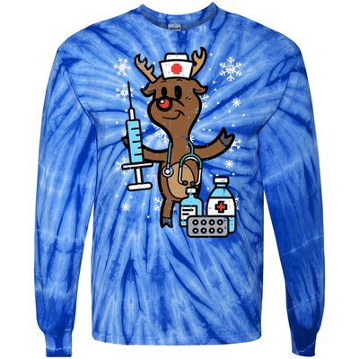 Christmas Nurse Reindeer Funny Xmas Nursing Scrub Top Women Tie-Dye Long Sleeve Shirt