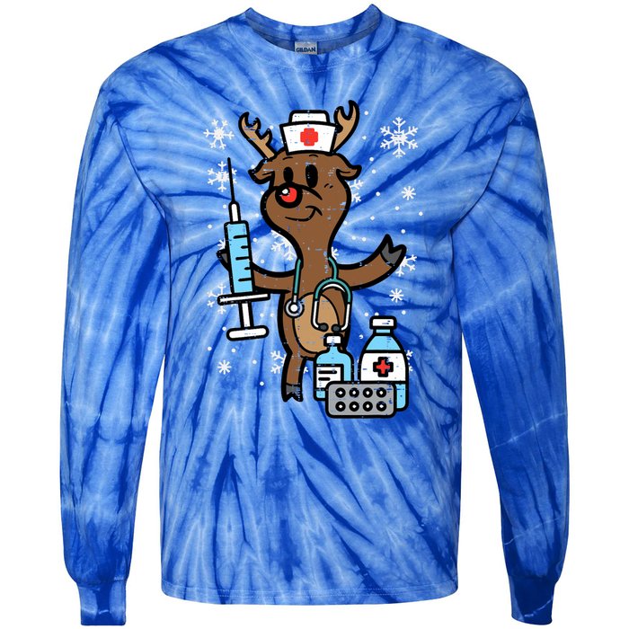 Christmas Nurse Reindeer Funny Xmas Nursing Scrub Top Women Tie-Dye Long Sleeve Shirt