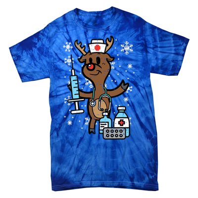 Christmas Nurse Reindeer Funny Xmas Nursing Scrub Top Women Tie-Dye T-Shirt