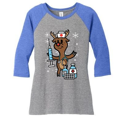 Christmas Nurse Reindeer Funny Xmas Nursing Scrub Top Women Women's Tri-Blend 3/4-Sleeve Raglan Shirt