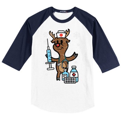 Christmas Nurse Reindeer Funny Xmas Nursing Scrub Top Women Baseball Sleeve Shirt