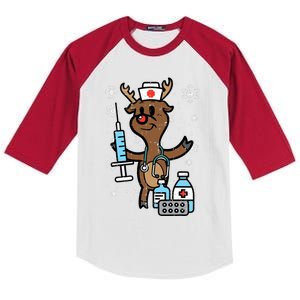 Christmas Nurse Reindeer Funny Xmas Nursing Scrub Top Women Kids Colorblock Raglan Jersey