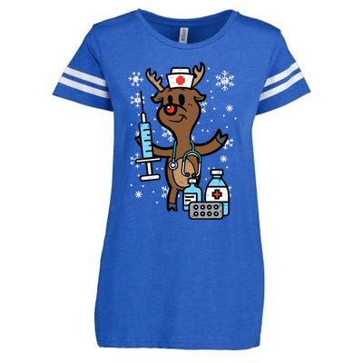 Christmas Nurse Reindeer Funny Xmas Nursing Scrub Top Women Enza Ladies Jersey Football T-Shirt