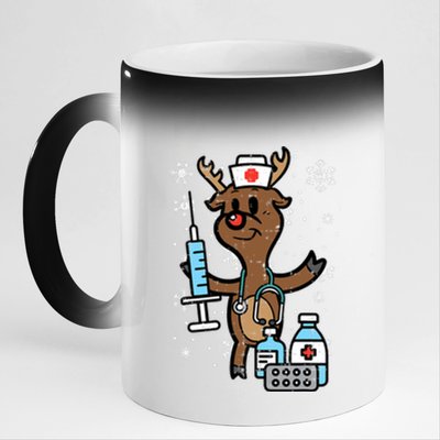 Christmas Nurse Reindeer Funny Xmas Nursing Scrub Top 11oz Black Color Changing Mug