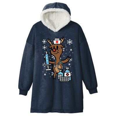 Christmas Nurse Reindeer Funny Xmas Nursing Scrub Top Hooded Wearable Blanket