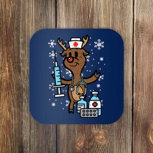 Christmas Nurse Reindeer Funny Xmas Nursing Scrub Top Coaster