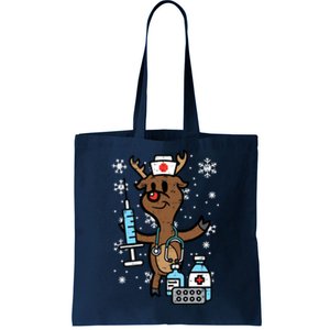 Christmas Nurse Reindeer Funny Xmas Nursing Scrub Top Tote Bag