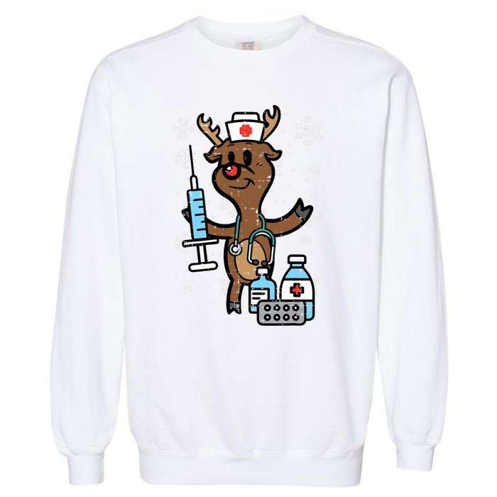 Christmas Nurse Reindeer Funny Xmas Nursing Scrub Top Garment-Dyed Sweatshirt