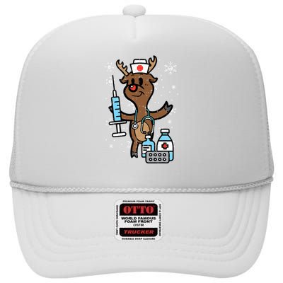 Christmas Nurse Reindeer Funny Xmas Nursing Scrub Top High Crown Mesh Back Trucker Hat