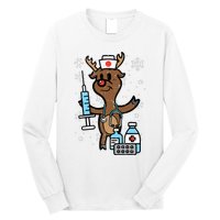 Christmas Nurse Reindeer Funny Xmas Nursing Scrub Top Long Sleeve Shirt