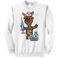 Christmas Nurse Reindeer Funny Xmas Nursing Scrub Top Sweatshirt