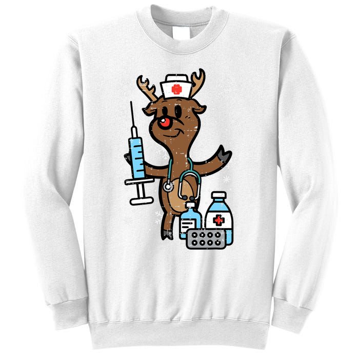 Christmas Nurse Reindeer Funny Xmas Nursing Scrub Top Sweatshirt