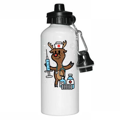 Christmas Nurse Reindeer Funny Xmas Nursing Scrub Top Aluminum Water Bottle