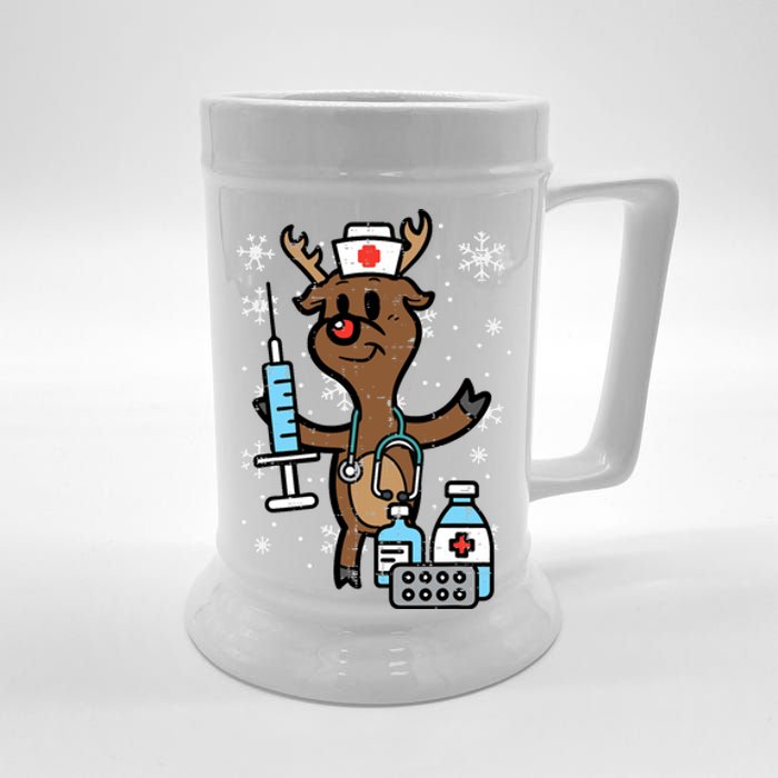 Christmas Nurse Reindeer Funny Xmas Nursing Scrub Top Beer Stein