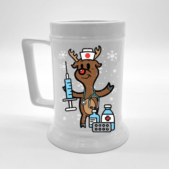 Christmas Nurse Reindeer Funny Xmas Nursing Scrub Top Beer Stein