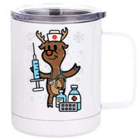 Christmas Nurse Reindeer Funny Xmas Nursing Scrub Top 12 oz Stainless Steel Tumbler Cup