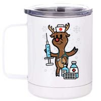 Christmas Nurse Reindeer Funny Xmas Nursing Scrub Top 12 oz Stainless Steel Tumbler Cup