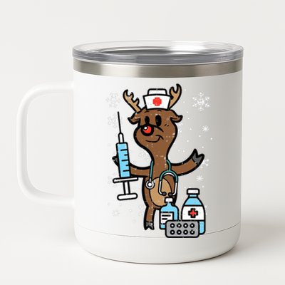 Christmas Nurse Reindeer Funny Xmas Nursing Scrub Top 12 oz Stainless Steel Tumbler Cup