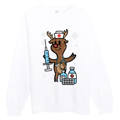 Christmas Nurse Reindeer Funny Xmas Nursing Scrub Top Premium Crewneck Sweatshirt