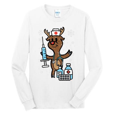 Christmas Nurse Reindeer Funny Xmas Nursing Scrub Top Tall Long Sleeve T-Shirt