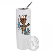 Christmas Nurse Reindeer Funny Xmas Nursing Scrub Top Stainless Steel Tumbler