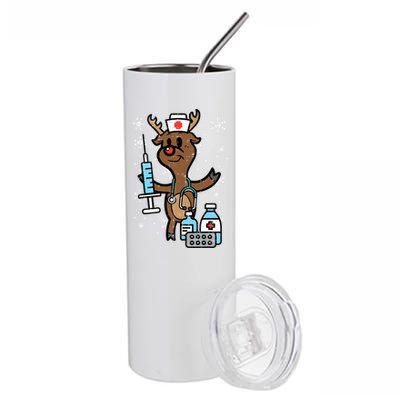 Christmas Nurse Reindeer Funny Xmas Nursing Scrub Top Stainless Steel Tumbler