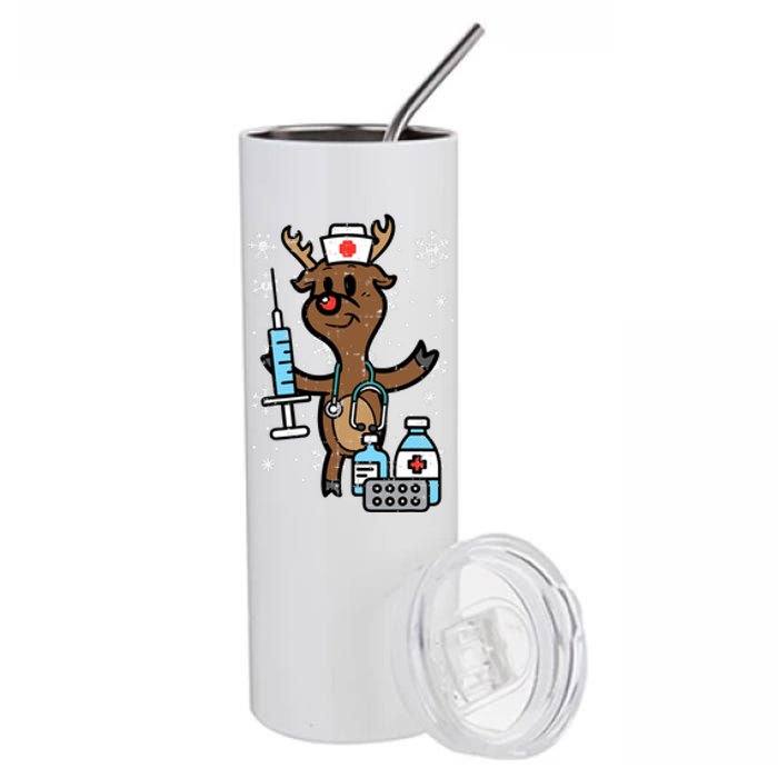 Christmas Nurse Reindeer Funny Xmas Nursing Scrub Top Stainless Steel Tumbler