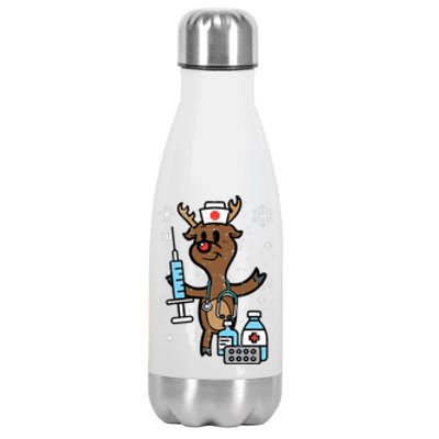 Christmas Nurse Reindeer Funny Xmas Nursing Scrub Top Stainless Steel Insulated Water Bottle