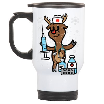 Christmas Nurse Reindeer Funny Xmas Nursing Scrub Top Stainless Steel Travel Mug