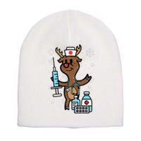 Christmas Nurse Reindeer Funny Xmas Nursing Scrub Top Short Acrylic Beanie