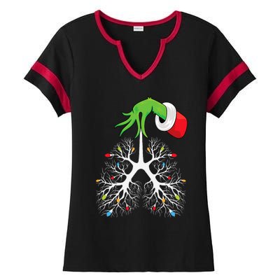 Christmas Nurse Respiratory Therapist Lung Lights Funnyxmas Ladies Halftime Notch Neck Tee