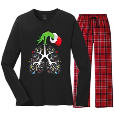 Christmas Nurse Respiratory Therapist Lung Lights Funnyxmas Women's Long Sleeve Flannel Pajama Set 