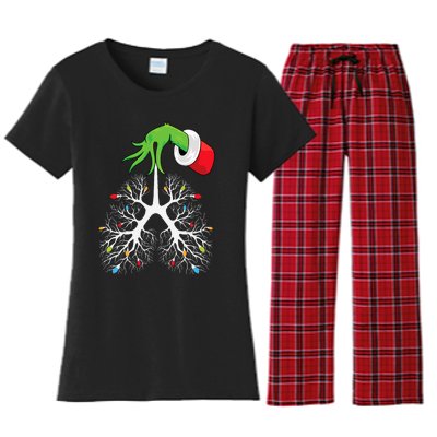 Christmas Nurse Respiratory Therapist Lung Lights Funnyxmas Women's Flannel Pajama Set