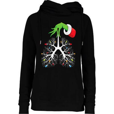 Christmas Nurse Respiratory Therapist Lung Lights Funnyxmas Womens Funnel Neck Pullover Hood