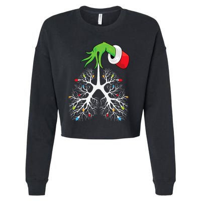 Christmas Nurse Respiratory Therapist Lung Lights Funnyxmas Cropped Pullover Crew