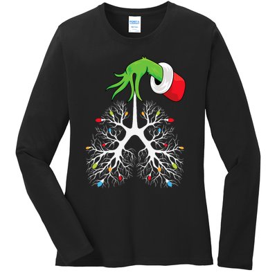 Christmas Nurse Respiratory Therapist Lung Lights Funnyxmas Ladies Long Sleeve Shirt