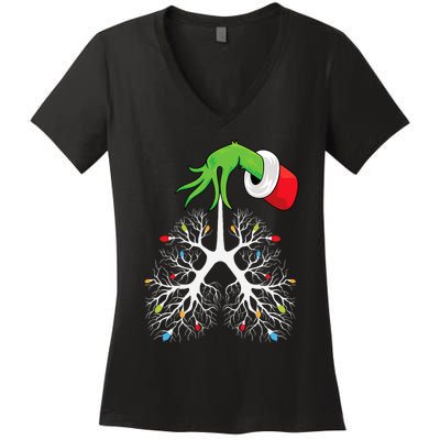 Christmas Nurse Respiratory Therapist Lung Lights Funnyxmas Women's V-Neck T-Shirt