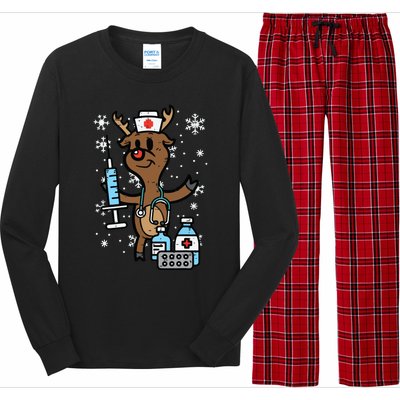 Christmas Nurse Reindeer Funny Xmas Nursing Scrub Top Women Long Sleeve Pajama Set