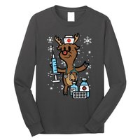 Christmas Nurse Reindeer Funny Xmas Nursing Scrub Top Women Long Sleeve Shirt