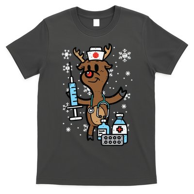 Christmas Nurse Reindeer Funny Xmas Nursing Scrub Top Women T-Shirt