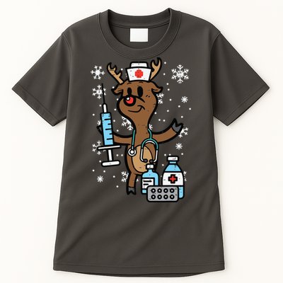 Christmas Nurse Reindeer Funny Xmas Nursing Scrub Top Women Tall T-Shirt