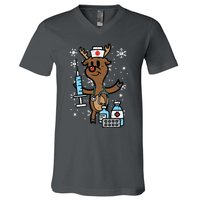 Christmas Nurse Reindeer Funny Xmas Nursing Scrub Top Women V-Neck T-Shirt