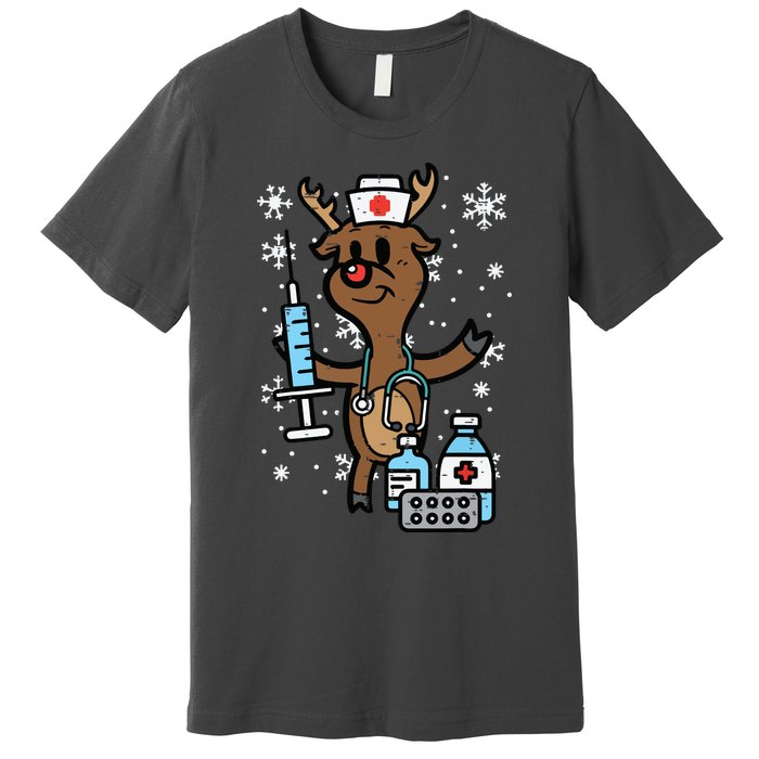 Christmas Nurse Reindeer Funny Xmas Nursing Scrub Top Women Premium T-Shirt