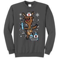 Christmas Nurse Reindeer Funny Xmas Nursing Scrub Top Women Tall Sweatshirt