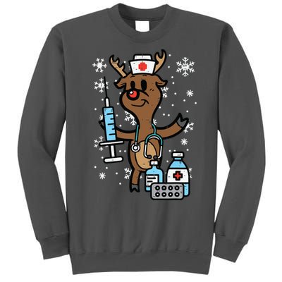 Christmas Nurse Reindeer Funny Xmas Nursing Scrub Top Women Tall Sweatshirt