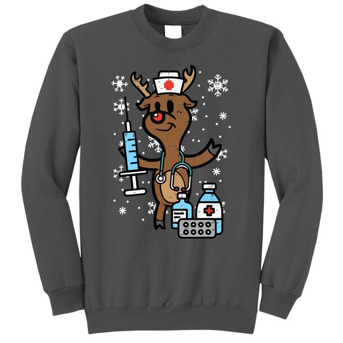 Christmas Nurse Reindeer Funny Xmas Nursing Scrub Top Women Tall Sweatshirt