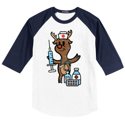 Christmas Nurse Reindeer Funny Xmas Nursing Scrub Top Women Baseball Sleeve Shirt