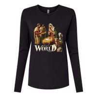 Classic Nativity Scene Religious Christmas Womens Cotton Relaxed Long Sleeve T-Shirt