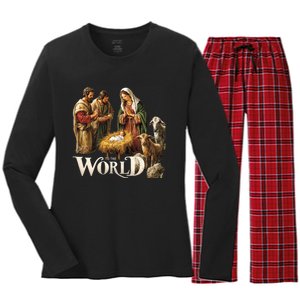 Classic Nativity Scene Religious Christmas Women's Long Sleeve Flannel Pajama Set 