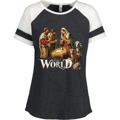 Classic Nativity Scene Religious Christmas Enza Ladies Jersey Colorblock Tee